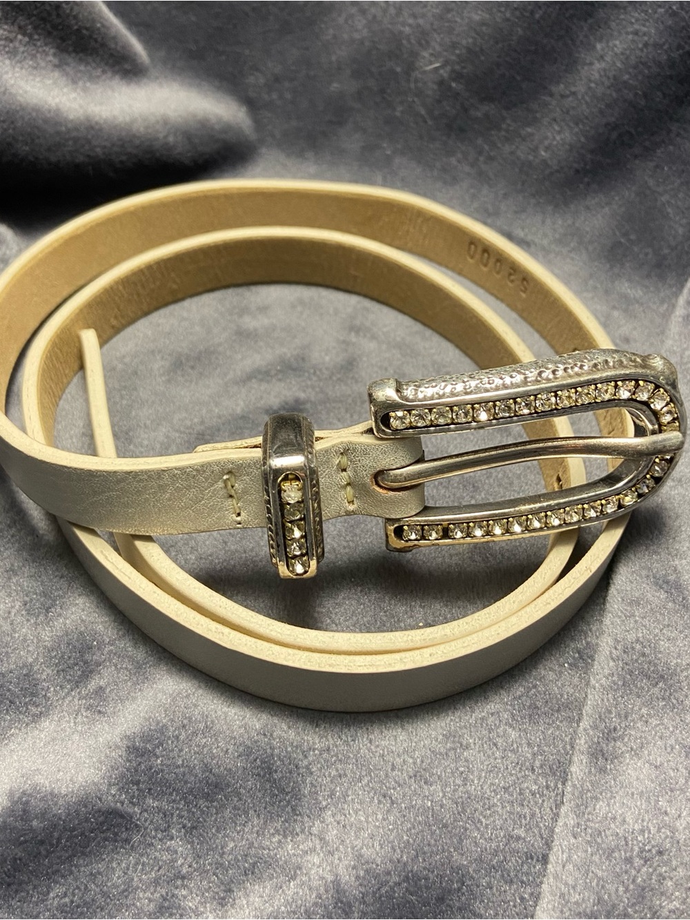 Streets Ahead Crystal Buckle Women's Slim Silver Leather Belt XS USA 52000